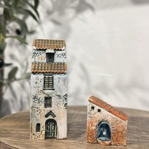 LOT of 2 Gault Sticker France Hand Made Miniature Brick Village Houses Ceramic